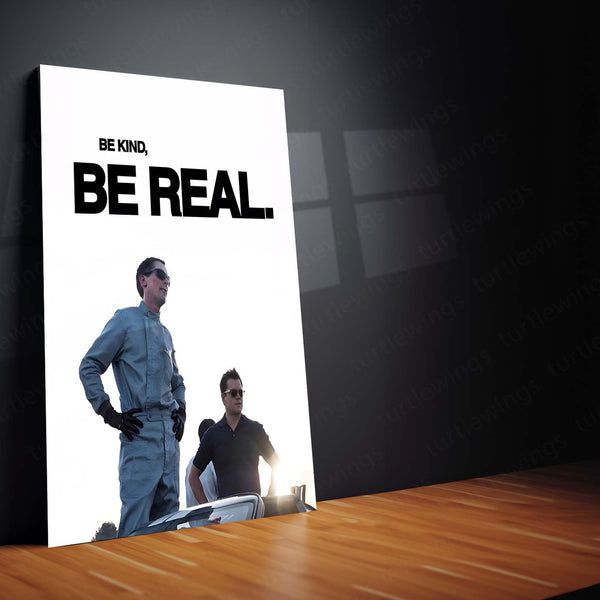 Quote Metal Poster | Ken Miles & Carroll Shelby – Be Kind, Be Real Metal Frame Authentic Racing Mindset Wall Art | Integrity & Brotherhood Quote Metal Poster