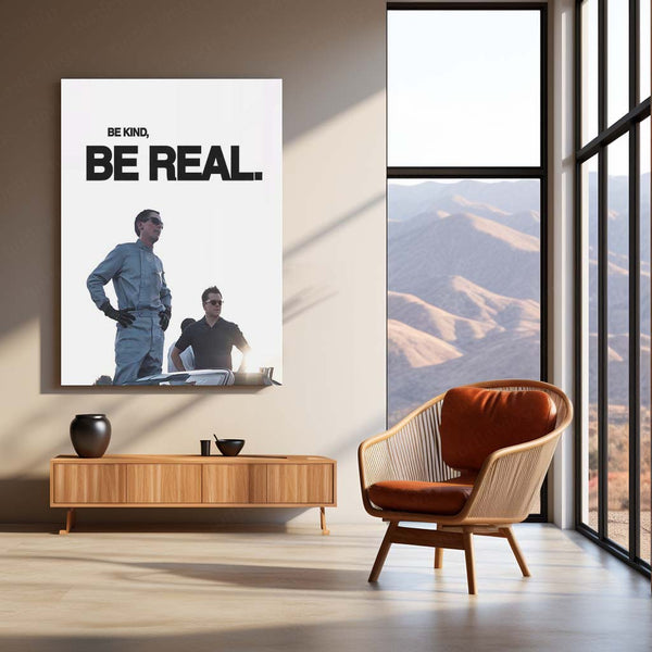 Quote Metal Poster | Ken Miles & Carroll Shelby – Be Kind, Be Real Metal Frame Authentic Racing Mindset Wall Art | Integrity & Brotherhood Quote Metal Poster