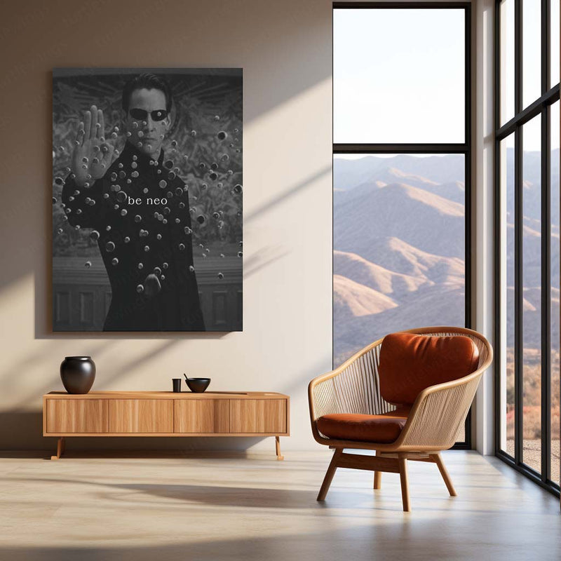 Quote Metal Poster | Be Neo Matrix Metal Poster | Black & White Reality-Bending Cinematic Wall Art | Premium Metal Print