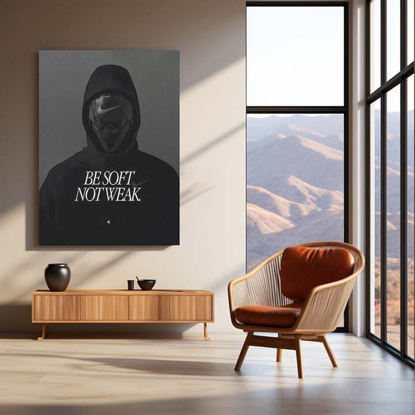 Quote Metal Poster | Be Soft, Not Weak Metal Frame | Minimalist Motivational Quote Wall Art | Premium Metal Poster