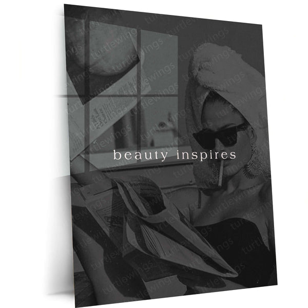 Quote Metal Poster | Beauty Inspires Motivational Metal Poster | Black & White Reading Aesthetic Wall Art | Premium Metal