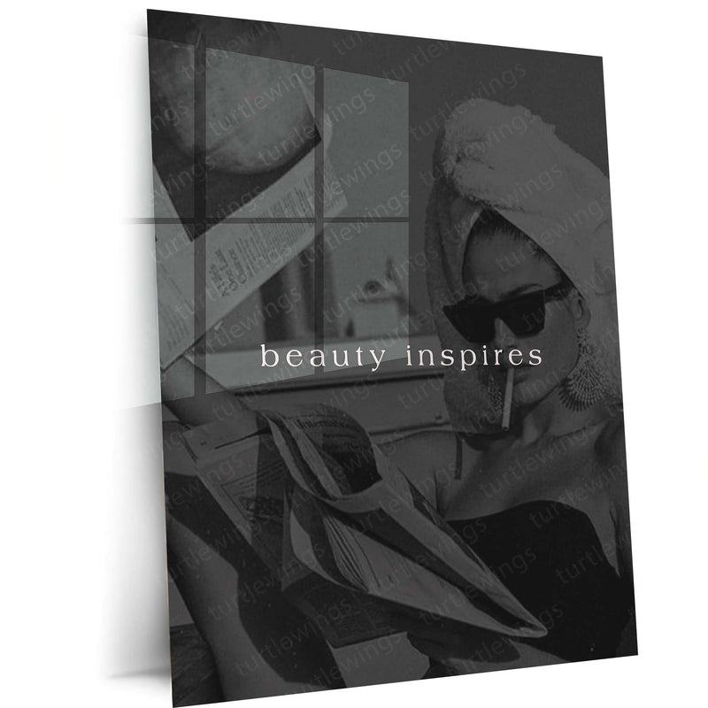 Quote Metal Poster | Beauty Inspires Motivational Metal Poster | Black & White Reading Aesthetic Wall Art | Premium Metal