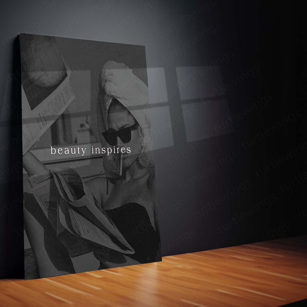 Quote Metal Poster | Beauty Inspires Motivational Metal Poster | Black & White Reading Aesthetic Wall Art | Premium Metal