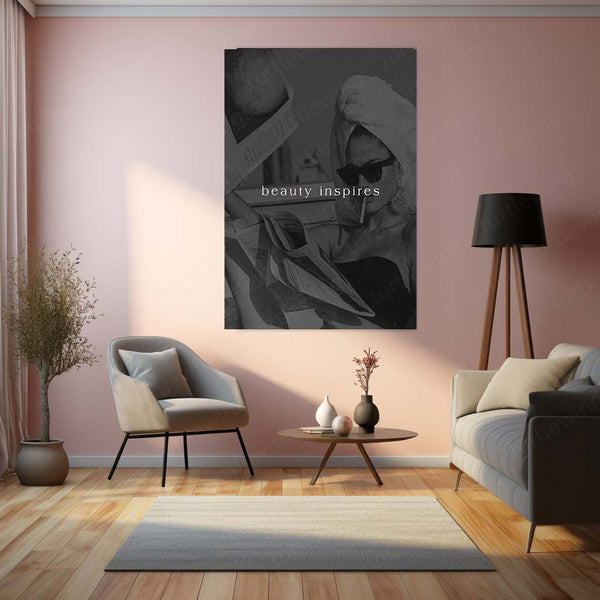 Quote Metal Poster | Beauty Inspires Motivational Metal Poster | Black & White Reading Aesthetic Wall Art | Premium Metal