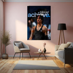 Quote Metal Poster | Ja Morant – Believe and Achieve Metal Frame Relentless Self-Belief & Hustle Mindset Wall Art | Modern NBA Motivation Metal Poster