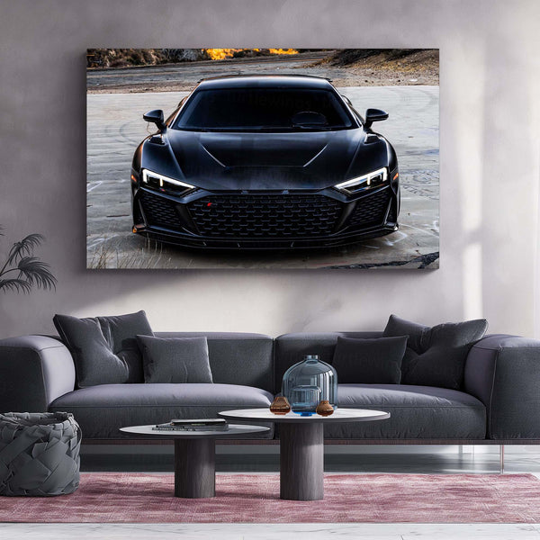LED | 🖤 Black Audi R8 Neon LED Metal Poster | Luxury Sports Car Wall Art