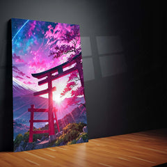 Aesthetic Metal Poster Set of 3 | Mount Fuji & Torii Gate | Sakura Sunset Triptych Wall Art – product image 4