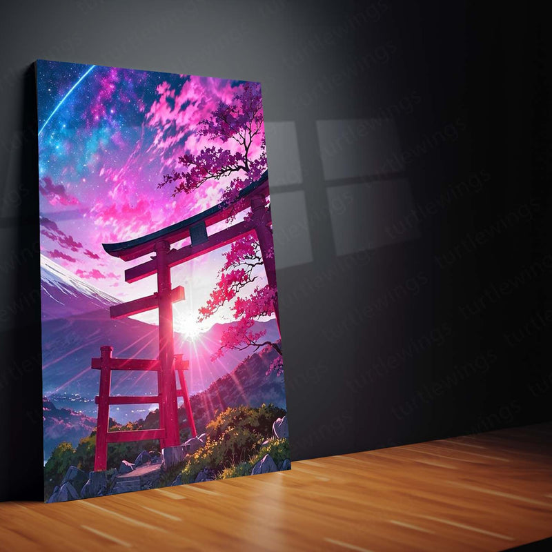 Aesthetic Metal Poster Set of 3 | Mount Fuji & Torii Gate | Sakura Sunset Triptych Wall Art – product image 4