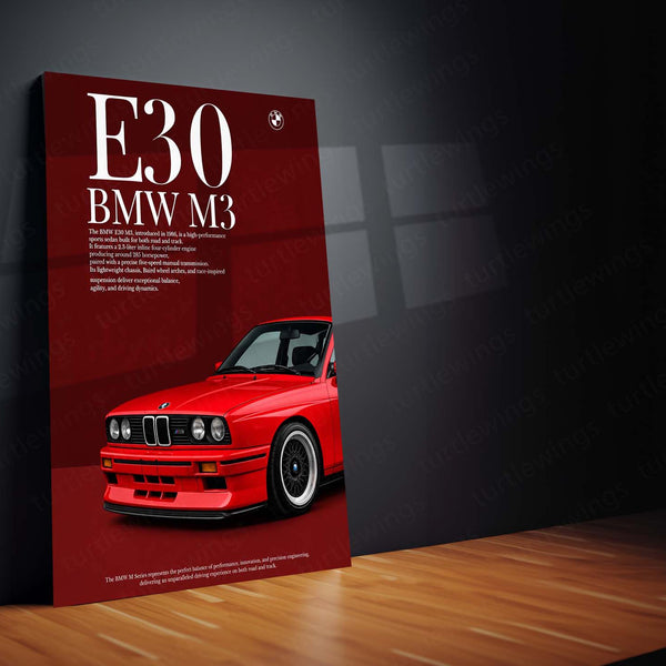 BMW E30 M3 Heritage Metal Poster | Classic Performance Car Wall Art | Premium BMW M Series
