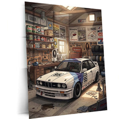 BMW E30 M3 Garage Metal Poster | Classic BMW Workshop Wall Art