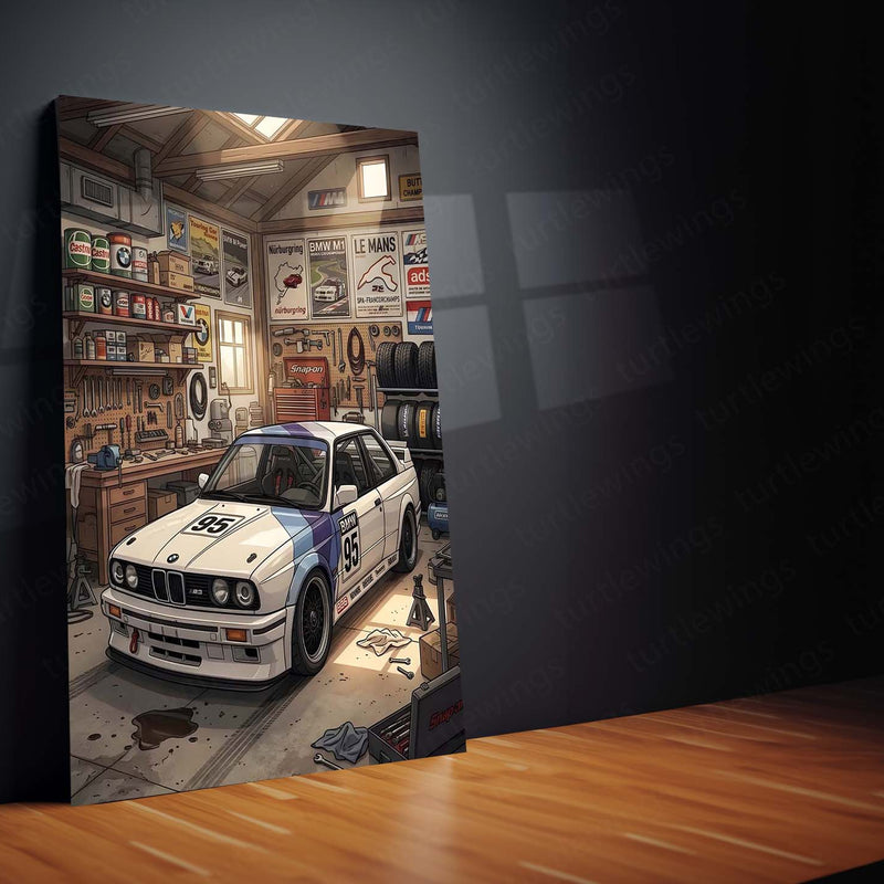 BMW E30 M3 Garage Metal Poster | Classic BMW Workshop Wall Art