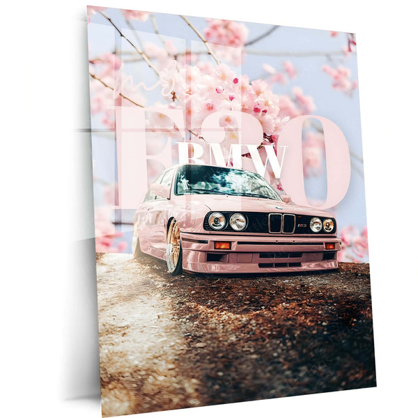BMW E30 Cherry Blossom Metal Poster | Sakura BMW M3 Aesthetic Wall Art