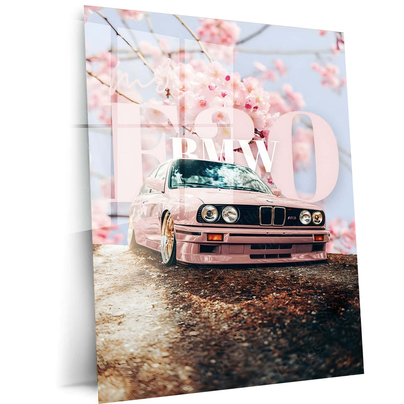 BMW E30 Cherry Blossom Metal Poster | Sakura BMW M3 Aesthetic Wall Art