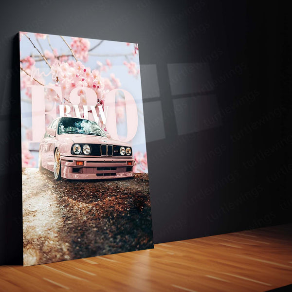 BMW E30 Cherry Blossom Metal Poster | Sakura BMW M3 Aesthetic Wall Art