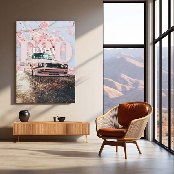 BMW E30 Cherry Blossom Metal Poster | Sakura BMW M3 Aesthetic Wall Art