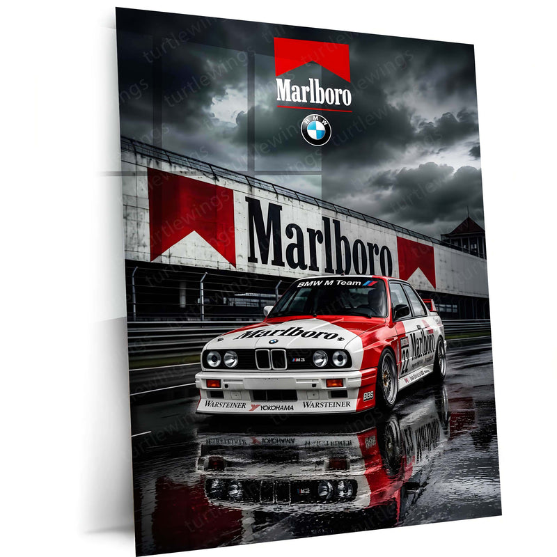 BMW E30 Marlboro Racing Livery Metal Poster | Classic Motorsport Wall Art