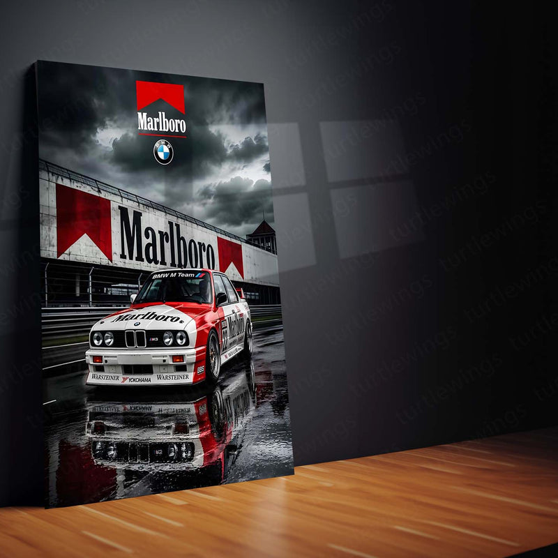 BMW E30 Marlboro Racing Livery Metal Poster | Classic Motorsport Wall Art