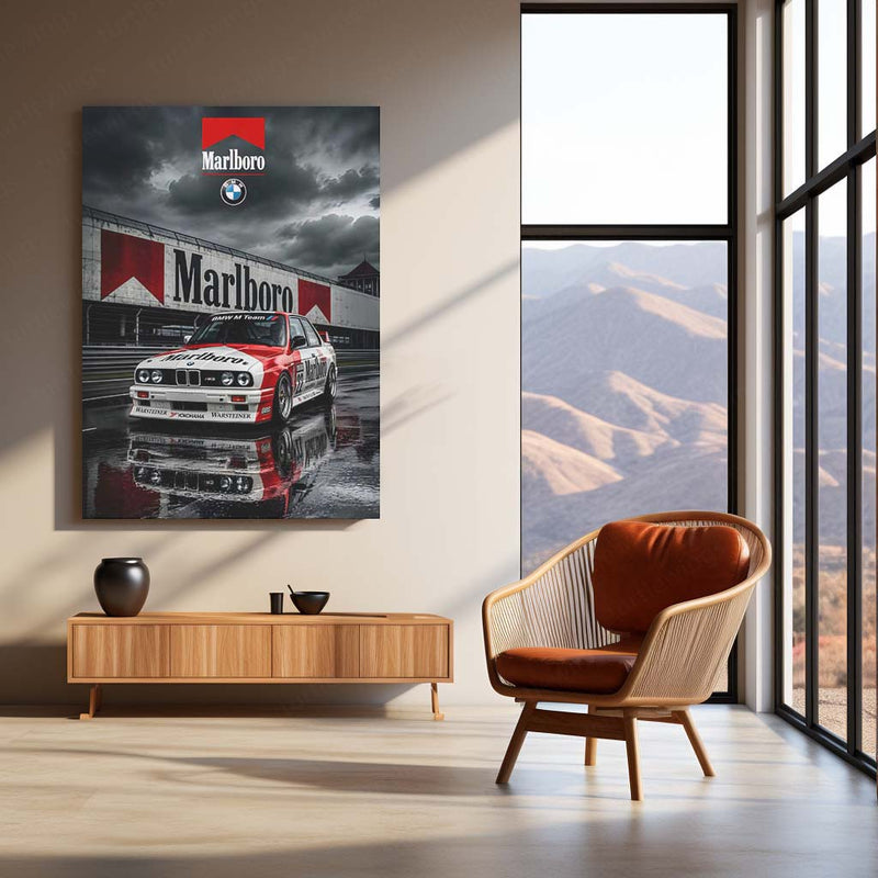 BMW E30 Marlboro Racing Livery Metal Poster | Classic Motorsport Wall Art