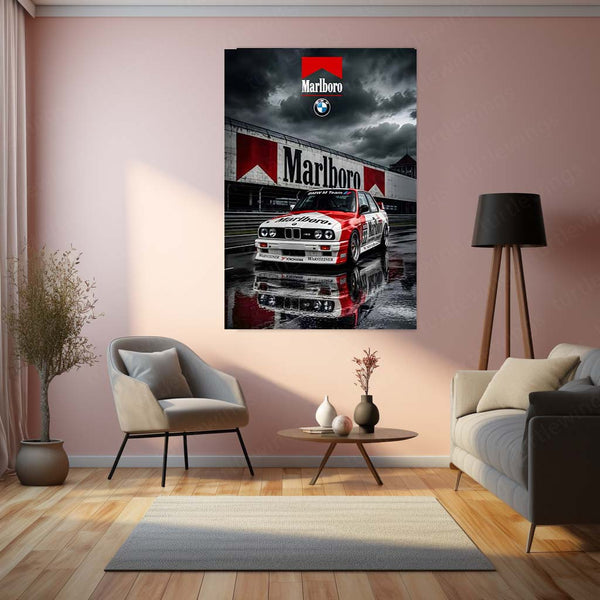 BMW E30 Marlboro Racing Livery Metal Poster | Classic Motorsport Wall Art