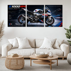 Bike Metal Poster Set of 3 | BMW S1000RR Track Weapon Racing Triptych Wall Art