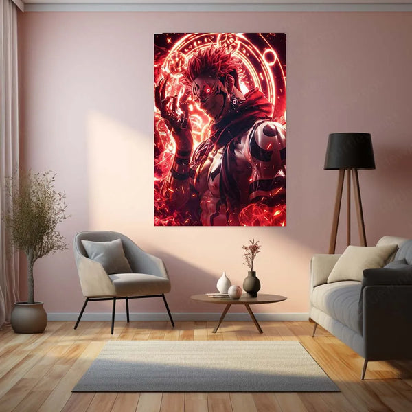 Anime Metal Poster | Ryomen Sukuna Metal Poster | Jujutsu Kaisen Villain Wall Art | Cursed Energy Decor