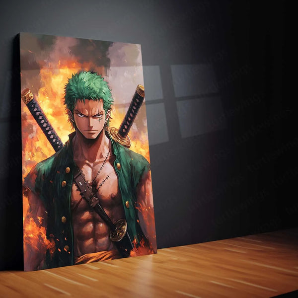 Anime Metal Poster | Roronoa Zoro Metal Poster | One Piece Wall Art | Three-Sword Style Decor