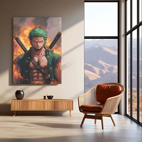 Anime Metal Poster | Roronoa Zoro Metal Poster | One Piece Wall Art | Three-Sword Style Decor