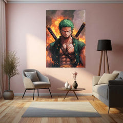 Anime Metal Poster | Roronoa Zoro Metal Poster | One Piece Wall Art | Three-Sword Style Decor - TURTLEWINGS 