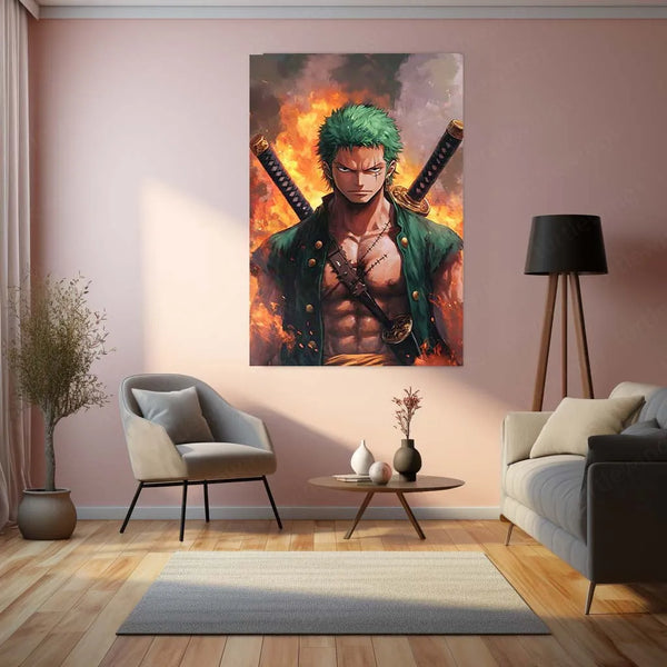 Anime Metal Poster | Roronoa Zoro Metal Poster | One Piece Wall Art | Three-Sword Style Decor