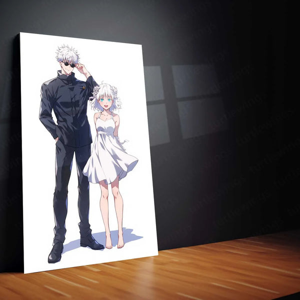 Anime Metal Poster | Satoru Gojo Couple Metal Poster | Jujutsu Kaisen Romantic Anime Frame | Stylish Duo Wall Art - TURTLEWINGS 
