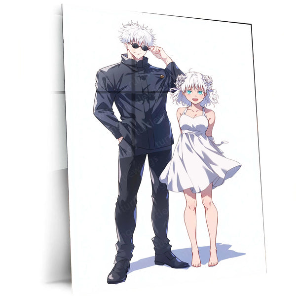 Anime Metal Poster | Satoru Gojo Couple Metal Poster | Jujutsu Kaisen Romantic Anime Frame | Stylish Duo Wall Art - TURTLEWINGS 