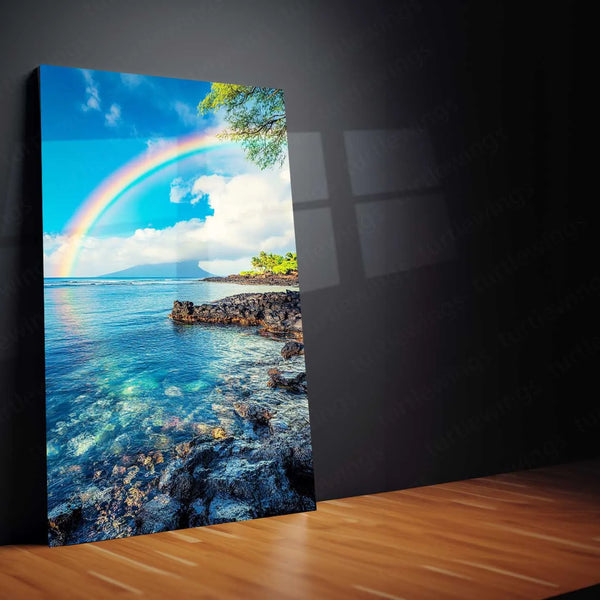 Rainbow Over Water Metal Poster | Serene Nature Wall Art | Peaceful Decor - TURTLEWINGS 
