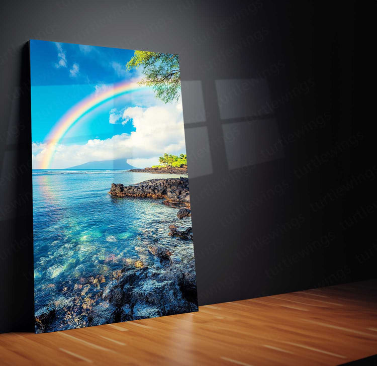 Rainbow Over Water Metal Poster | Serene Nature Wall Art | Peaceful Decor