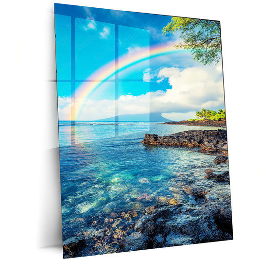 Rainbow Over Water Metal Poster | Serene Nature Wall Art | Peaceful Decor
