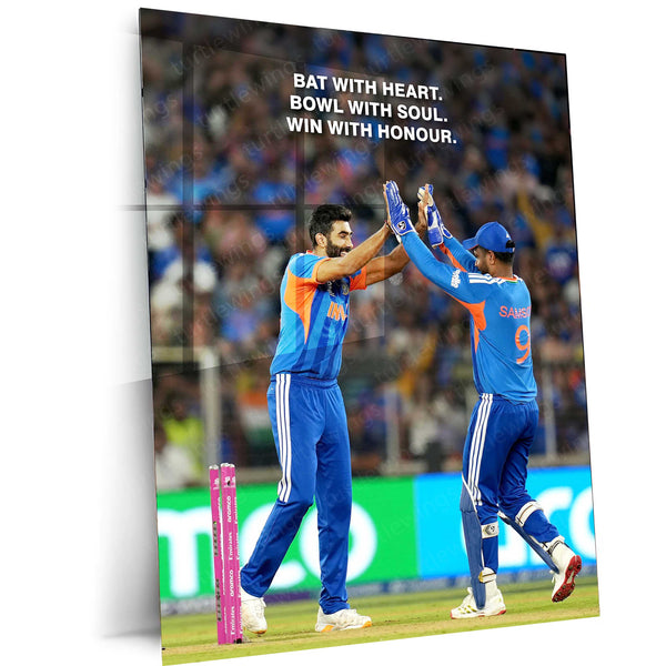 Cricket Metal Frame | Jasprit Bumrah & Sanju Samson – Bat With Heart, Bowl With Soul, Win With Honour | ICC Men's T20 World Cup 2026 Metal Frame