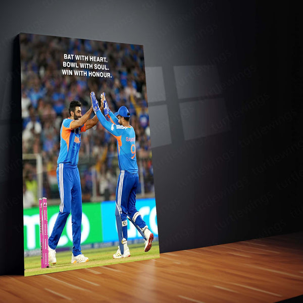 Cricket Metal Frame | Jasprit Bumrah & Sanju Samson – Bat With Heart, Bowl With Soul, Win With Honour | ICC Men's T20 World Cup 2026 Metal Frame