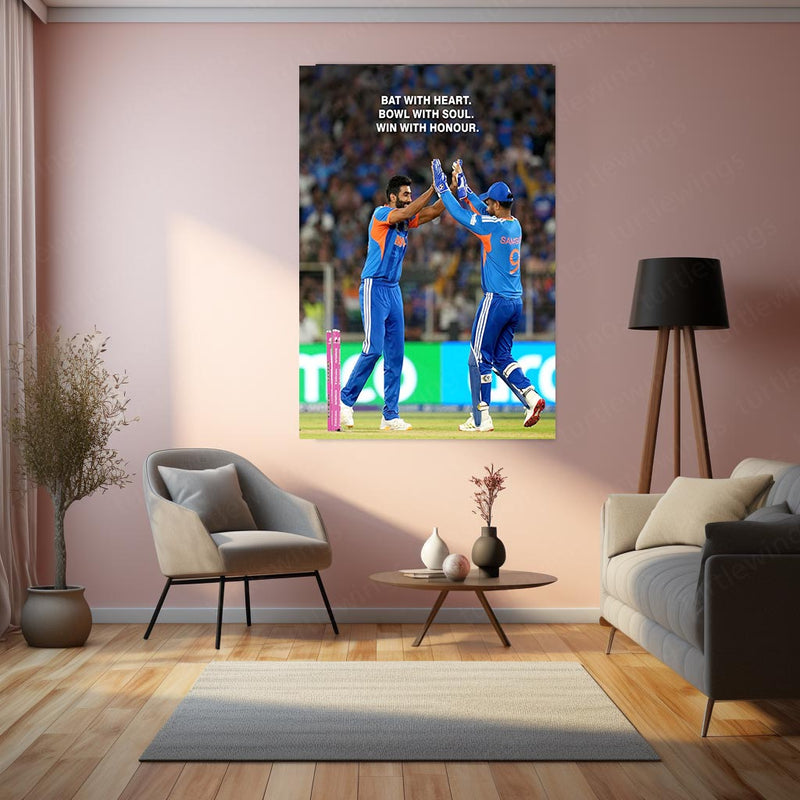 Cricket Metal Frame | Jasprit Bumrah & Sanju Samson – Bat With Heart, Bowl With Soul, Win With Honour | ICC Men's T20 World Cup 2026 Metal Frame