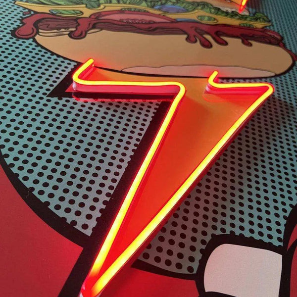 Burger Neon LED Metal Poster â Retro Diner & Foodie Wall Art - TURTLEWINGS 