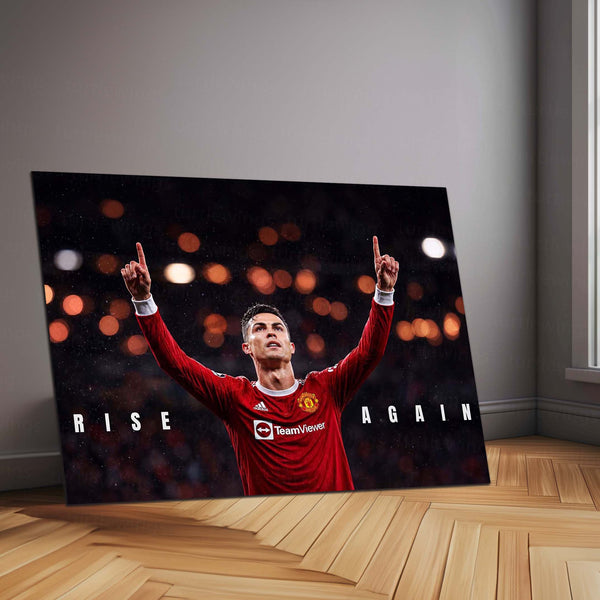 Cristiano Ronaldo – Rise Again Metal Poster CR7 Comeback Mentality Wall Art | Football Resilience Motivation Metal Frame