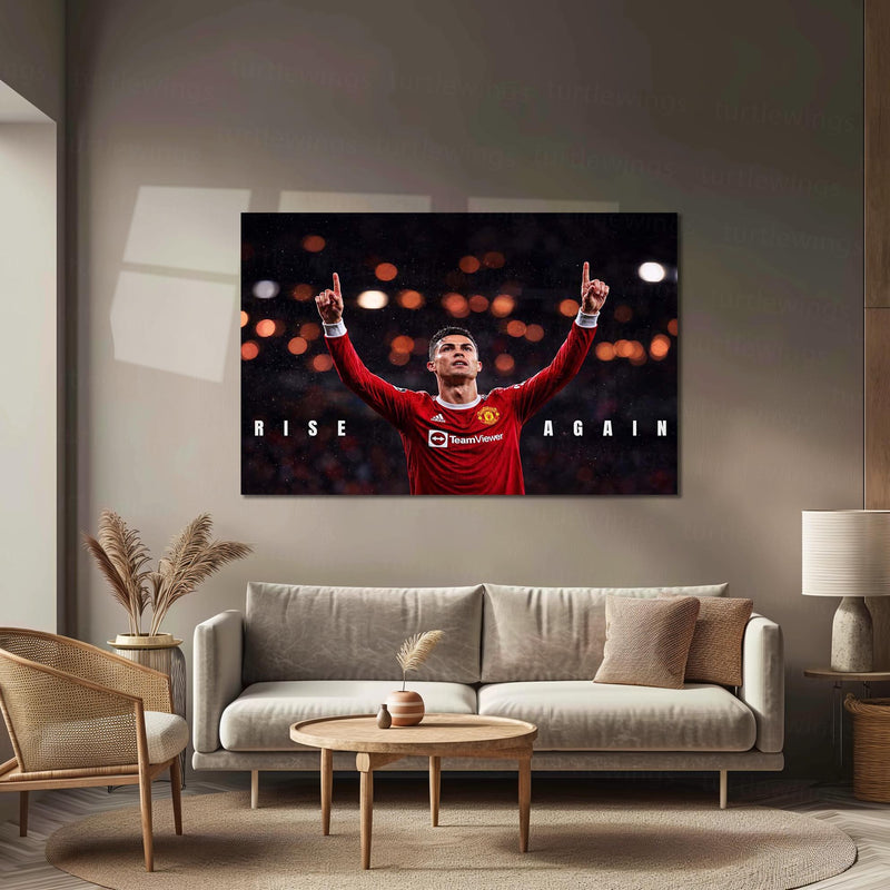 Cristiano Ronaldo – Rise Again Metal Poster CR7 Comeback Mentality Wall Art | Football Resilience Motivation Metal Frame