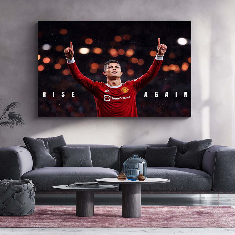 Cristiano Ronaldo – Rise Again Metal Poster CR7 Comeback Mentality Wall Art | Football Resilience Motivation Metal Frame