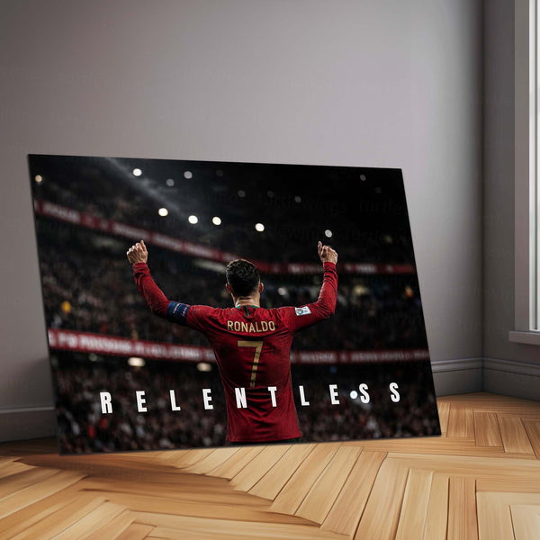Cristiano Ronaldo – Relentless Metal Poster CR7 Champion Mindset Wall Art | Football Motivation Metal Frame