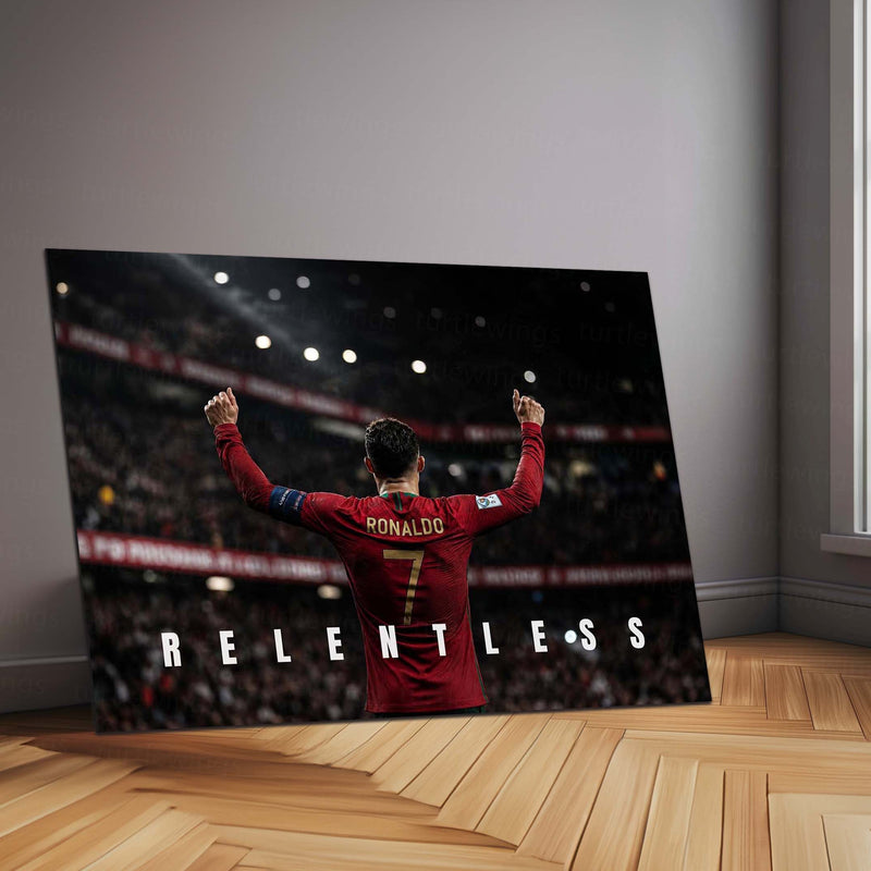 Cristiano Ronaldo – Relentless Metal Poster CR7 Champion Mindset Wall Art | Football Motivation Metal Frame