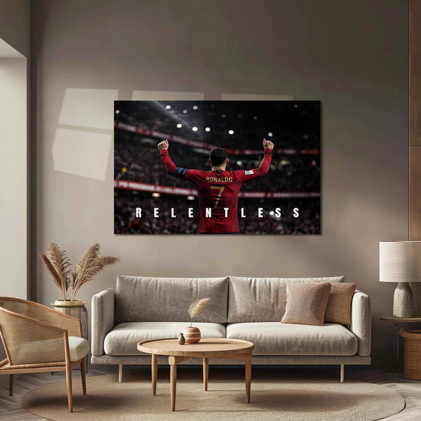 Cristiano Ronaldo – Relentless Metal Poster CR7 Champion Mindset Wall Art | Football Motivation Metal Frame