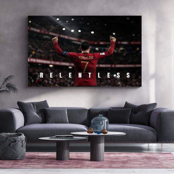 Cristiano Ronaldo – Relentless Metal Poster CR7 Champion Mindset Wall Art | Football Motivation Metal Frame