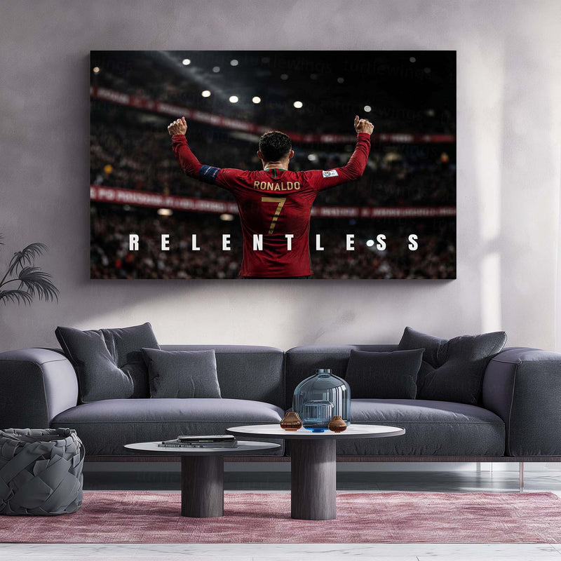 Cristiano Ronaldo – Relentless Metal Poster CR7 Champion Mindset Wall Art | Football Motivation Metal Frame