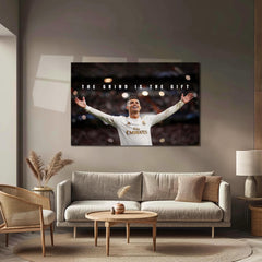 Cristiano Ronaldo – The Grind Is The Gift Metal Poster CR7 Success Mindset Wall Art | Football Motivation Metal Frame