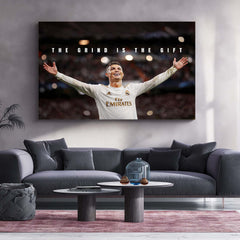 Cristiano Ronaldo – The Grind Is The Gift Metal Poster CR7 Success Mindset Wall Art | Football Motivation Metal Frame