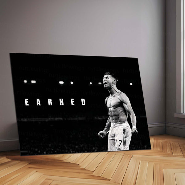 Cristiano Ronaldo – Earned Metal Poster CR7 Legacy Wall Art | Football Discipline Motivation Metal Frame