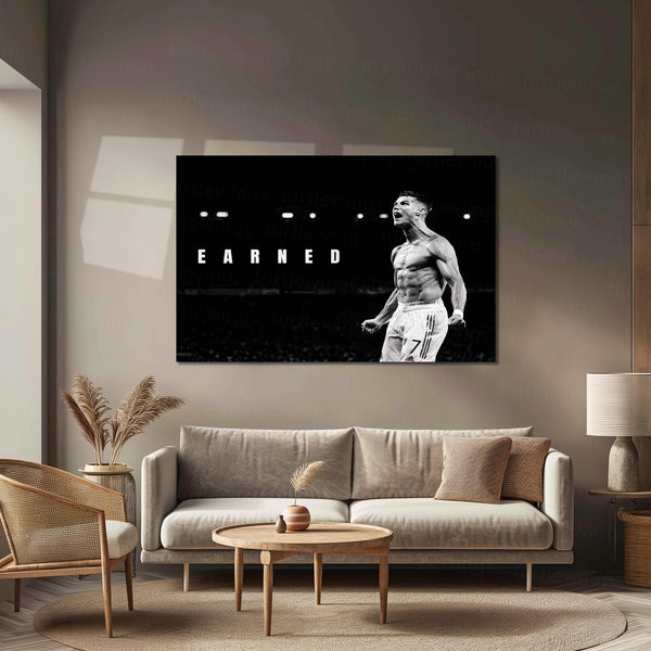 Cristiano Ronaldo – Earned Metal Poster CR7 Legacy Wall Art | Football Discipline Motivation Metal Frame